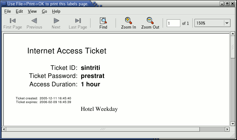 Single printed ticket