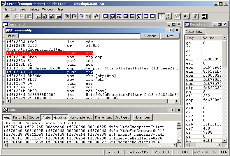 WinDbg Remote NT Kernel NTFS Debugging