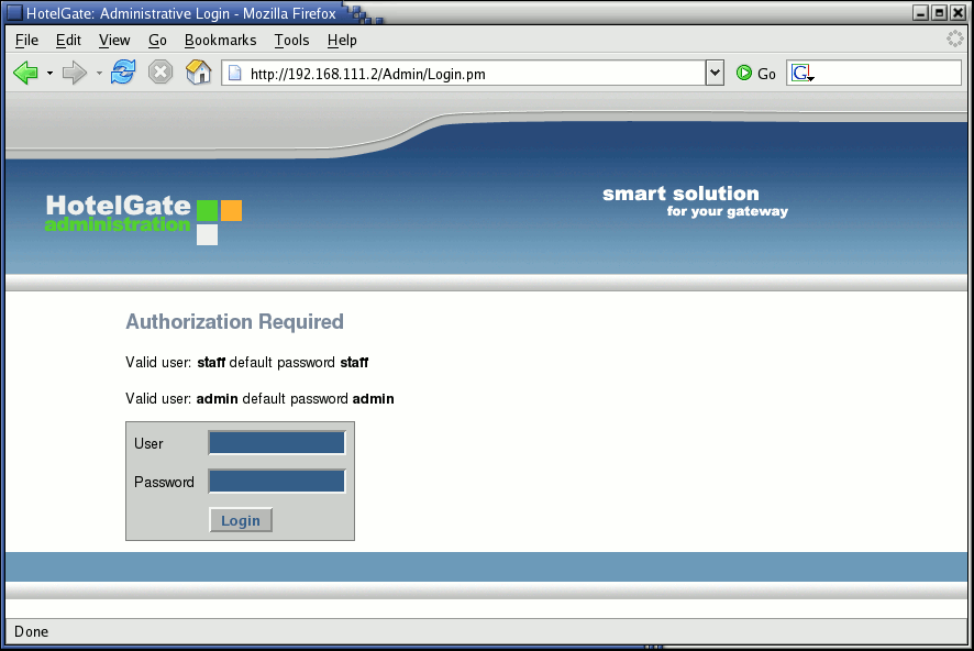 Login page for the administrative staff